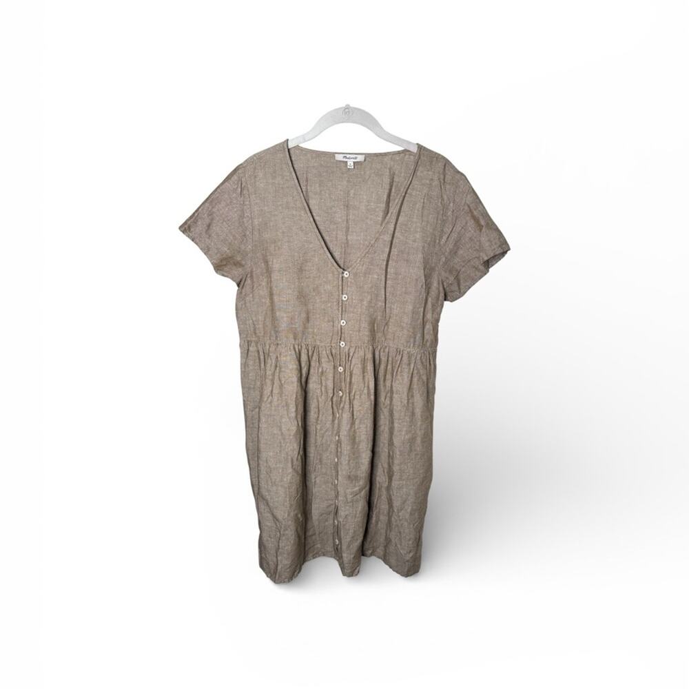 Madewell Tan Linen Blend Alexandra Button Front Dress Medium